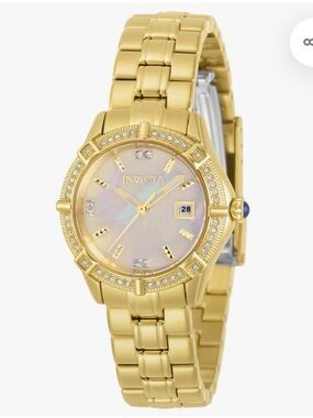 Invicta Gold Tone Ladies Watch with White Mother-of-Pearl Dial